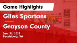 Giles  Spartans vs Grayson County  Game Highlights - Jan. 31, 2022