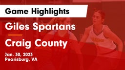 Giles  Spartans vs Craig County Game Highlights - Jan. 30, 2023