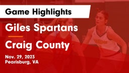 Giles  Spartans vs Craig County  Game Highlights - Nov. 29, 2023