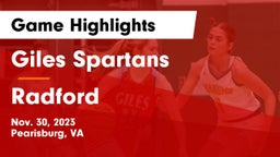 Giles  Spartans vs Radford  Game Highlights - Nov. 30, 2023