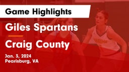 Giles  Spartans vs Craig County  Game Highlights - Jan. 3, 2024