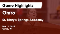 Omro  vs St. Mary's Springs Academy  Game Highlights - Dec. 1, 2023