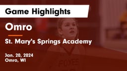Omro  vs St. Mary's Springs Academy  Game Highlights - Jan. 20, 2024