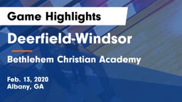 Deerfield-Windsor  vs Bethlehem Christian Academy  Game Highlights - Feb. 13, 2020
