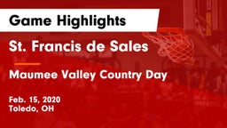 St. Francis de Sales  vs Maumee Valley Country Day  Game Highlights - Feb. 15, 2020