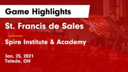 St. Francis de Sales  vs Spire Institute & Academy Game Highlights - Jan. 25, 2021