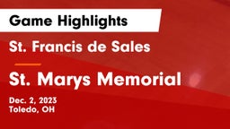 St. Francis de Sales  vs St. Marys Memorial Game Highlights - Dec. 2, 2023