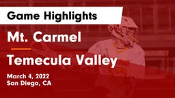Mt. Carmel  vs Temecula Valley  Game Highlights - March 4, 2022