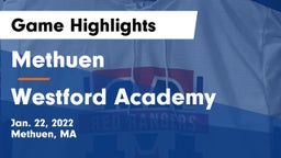 Methuen  vs Westford Academy  Game Highlights - Jan. 22, 2022
