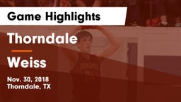 Thorndale  vs Weiss  Game Highlights - Nov. 30, 2018