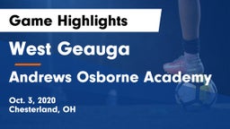 West Geauga  vs Andrews Osborne Academy Game Highlights - Oct. 3, 2020