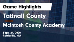 Tattnall County  vs McIntosh County Academy Game Highlights - Sept. 24, 2020
