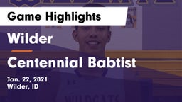 Wilder  vs Centennial Babtist Game Highlights - Jan. 22, 2021