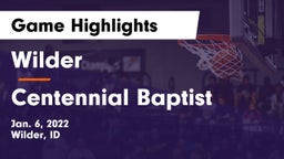 Wilder  vs Centennial Baptist Game Highlights - Jan. 6, 2022