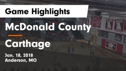 McDonald County  vs Carthage  Game Highlights - Jan. 18, 2018