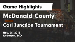 McDonald County  vs Carl Junction Tournament Game Highlights - Nov. 26, 2018