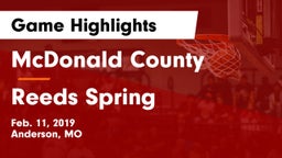 McDonald County  vs Reeds Spring  Game Highlights - Feb. 11, 2019