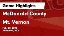 McDonald County  vs Mt. Vernon  Game Highlights - Feb. 20, 2020