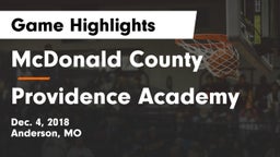 McDonald County  vs Providence Academy Game Highlights - Dec. 4, 2018