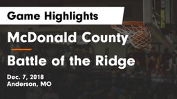 McDonald County  vs Battle of the Ridge Game Highlights - Dec. 7, 2018
