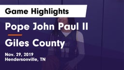 Pope John Paul II  vs Giles County Game Highlights - Nov. 29, 2019