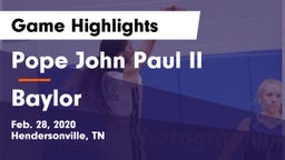 Pope John Paul II  vs Baylor Game Highlights - Feb. 28, 2020