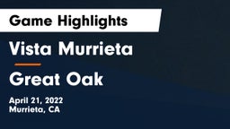 Vista Murrieta  vs Great Oak  Game Highlights - April 21, 2022