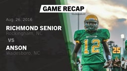 Recap: Richmond Senior  vs. Anson  2016