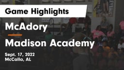 McAdory  vs Madison Academy  Game Highlights - Sept. 17, 2022
