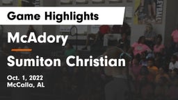 McAdory  vs Sumiton Christian Game Highlights - Oct. 1, 2022