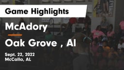 McAdory  vs Oak Grove , Al Game Highlights - Sept. 22, 2022