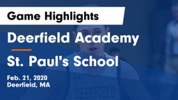 Deerfield Academy  vs St. Paul's School Game Highlights - Feb. 21, 2020