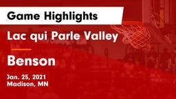 Lac qui Parle Valley  vs Benson  Game Highlights - Jan. 25, 2021