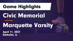 Civic Memorial  vs Marquette Varsity Game Highlights - April 11, 2022