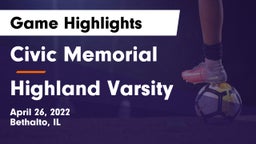 Civic Memorial  vs Highland Varsity Game Highlights - April 26, 2022