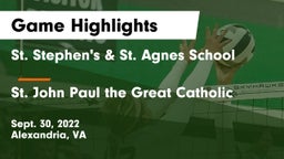 St. Stephen's & St. Agnes School vs  St. John Paul the Great Catholic  Game Highlights - Sept. 30, 2022