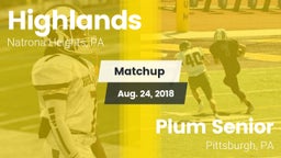 Matchup: Highlands High vs. Plum Senior  2018