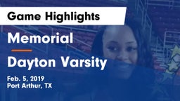 Memorial  vs Dayton Varsity Game Highlights - Feb. 5, 2019