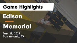 Edison  vs Memorial  Game Highlights - Jan. 18, 2022