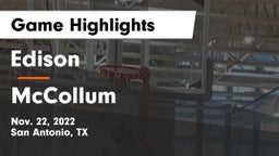 Edison  vs McCollum  Game Highlights - Nov. 22, 2022