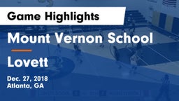 Mount Vernon School vs Lovett  Game Highlights - Dec. 27, 2018