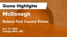 McDonogh  vs Roland Park Country School Game Highlights - Jan. 31, 2020