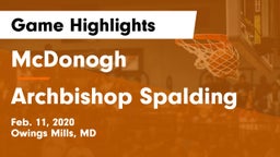 McDonogh  vs Archbishop Spalding  Game Highlights - Feb. 11, 2020