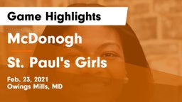 McDonogh  vs St. Paul's Girls Game Highlights - Feb. 23, 2021