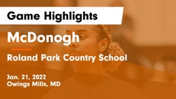 McDonogh  vs Roland Park Country School Game Highlights - Jan. 21, 2022