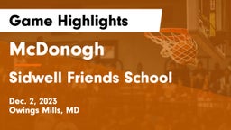McDonogh  vs Sidwell Friends School Game Highlights - Dec. 2, 2023