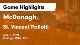 McDonogh  vs St. Vincent Pallotti  Game Highlights - Jan. 5, 2024