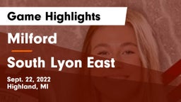 Milford  vs South Lyon East  Game Highlights - Sept. 22, 2022