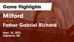 Milford  vs Father Gabriel Richard  Game Highlights - Sept. 24, 2022