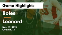 Boles  vs Leonard  Game Highlights - Nov. 17, 2023